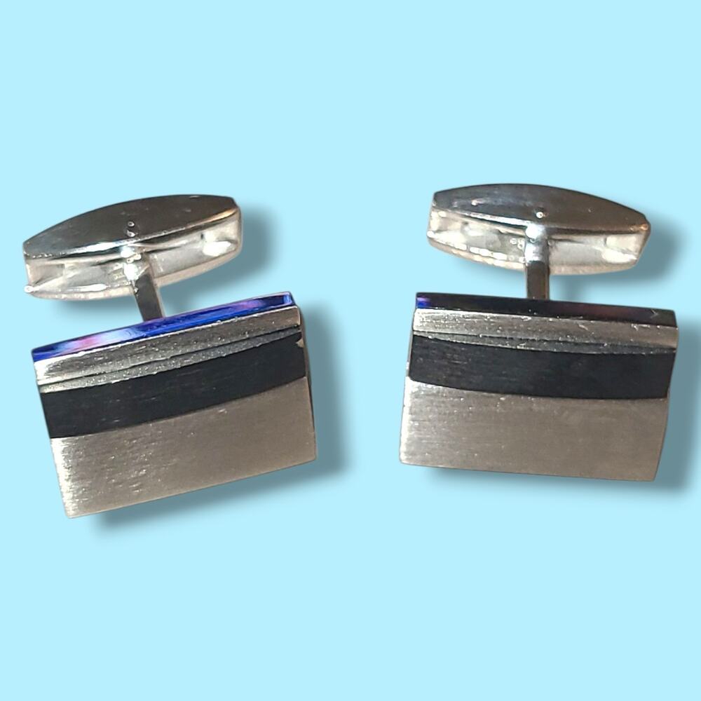 Lotus MJYX Stainless Steel Titanium Men's Cufflinks Silver With Black Accent
